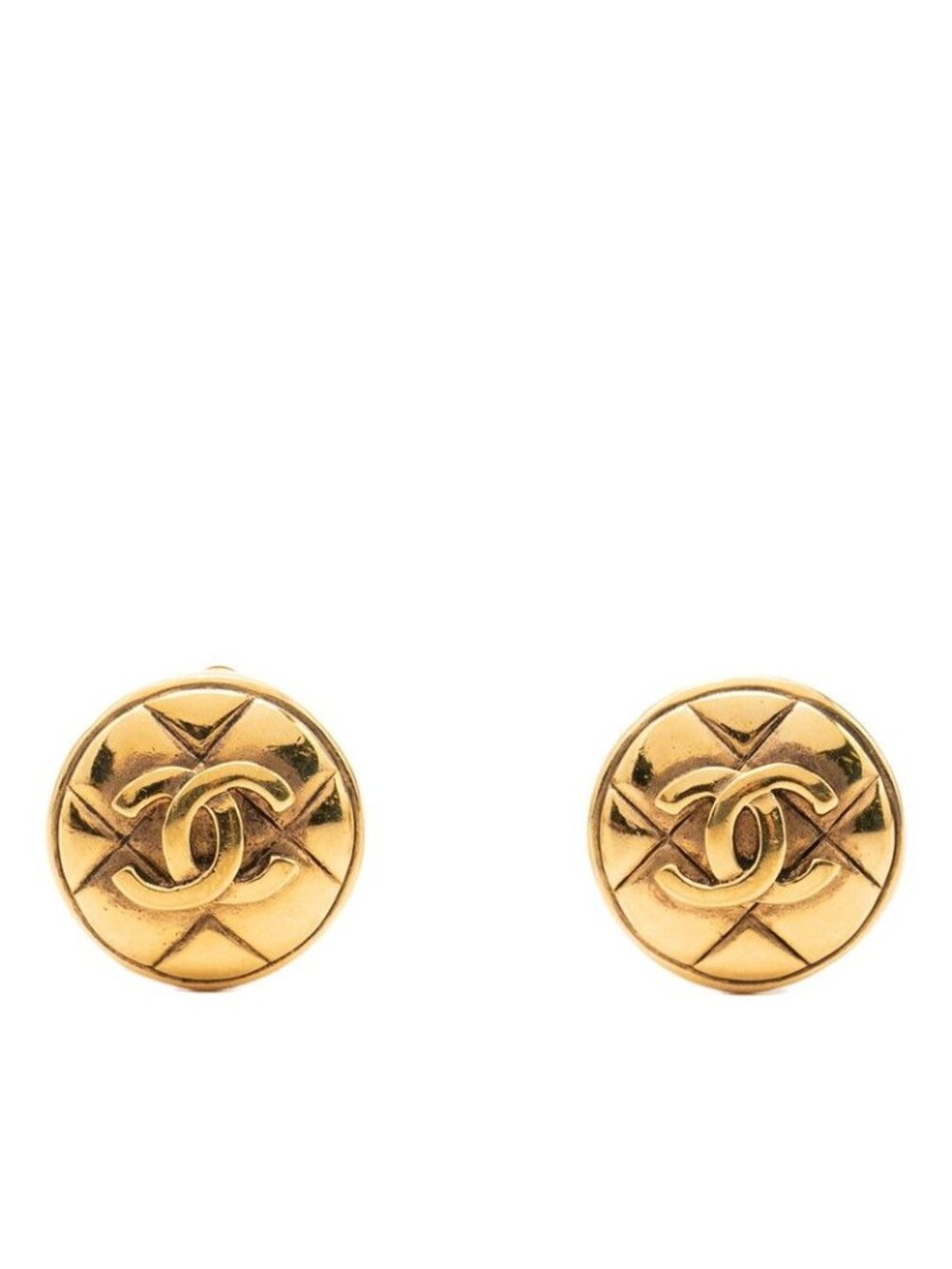 Chanel CC Logo Quilted Earrings Gold Plated